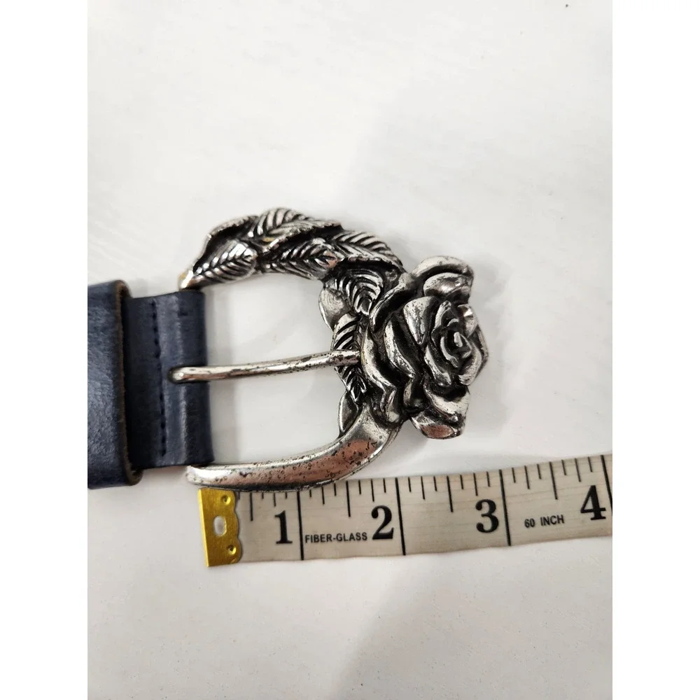 Unique Antoniazzi Firenze Women's Leather Elegant Belt, Sz XL, Navy Blue/Silver